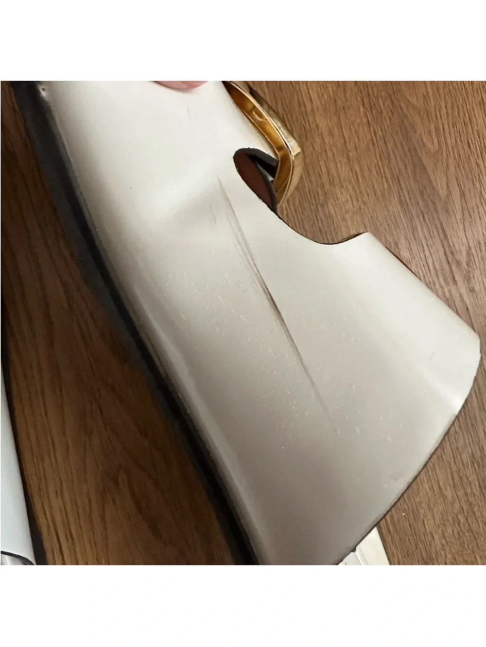 Zara Cream Leather Double-Buckle Slide Sandals with Gold Buckles - Picture 3 of 3